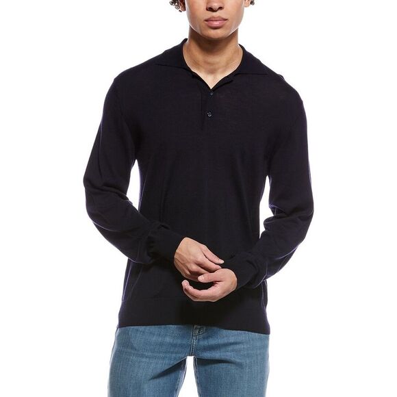 Eton MensFine Knit Wool Polo Shirt Blue